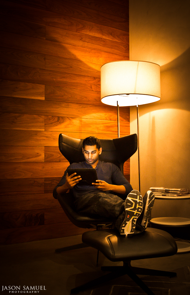 Candid portrait — woman checking in at a counter