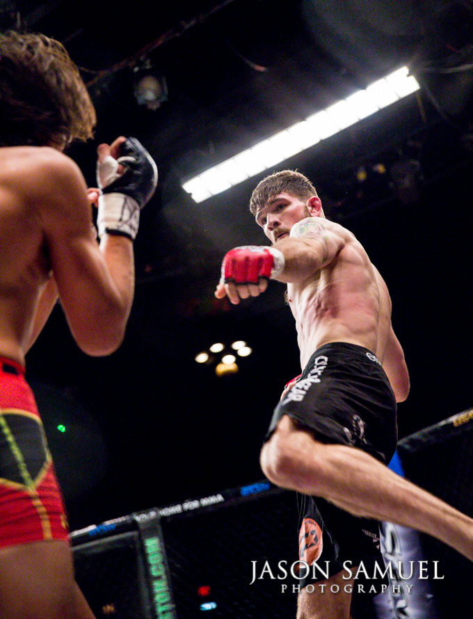 High kick in MMA bout at Legacy Fighting Championship 21