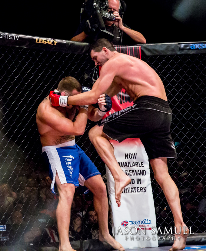 Fighters engaging in the center of the cage at Legacy FC 21