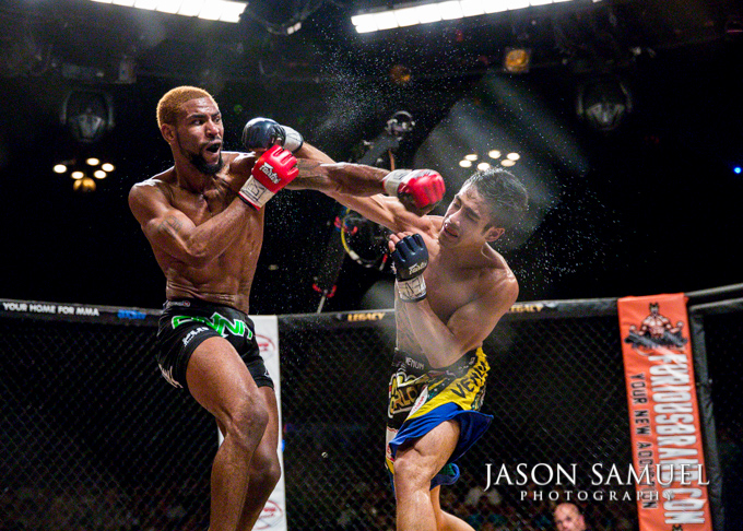 Post-fight celebration at Legacy FC 21, Houston Arena Theatre